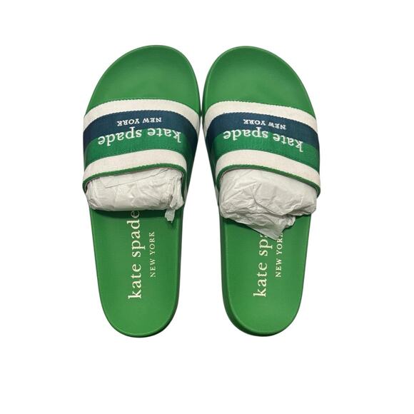 NIB! Kate Spade Buttercup Canvas Green Tropical Pool Slide Sandals - Size 7 - Picture 4 of 10